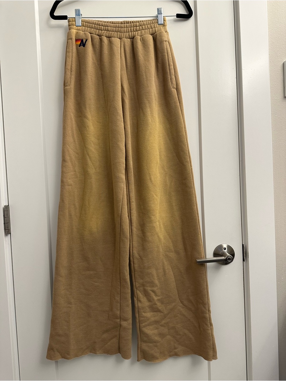 Aviator Nation Faded Tan Wide-Leg Sweatpants with Logo